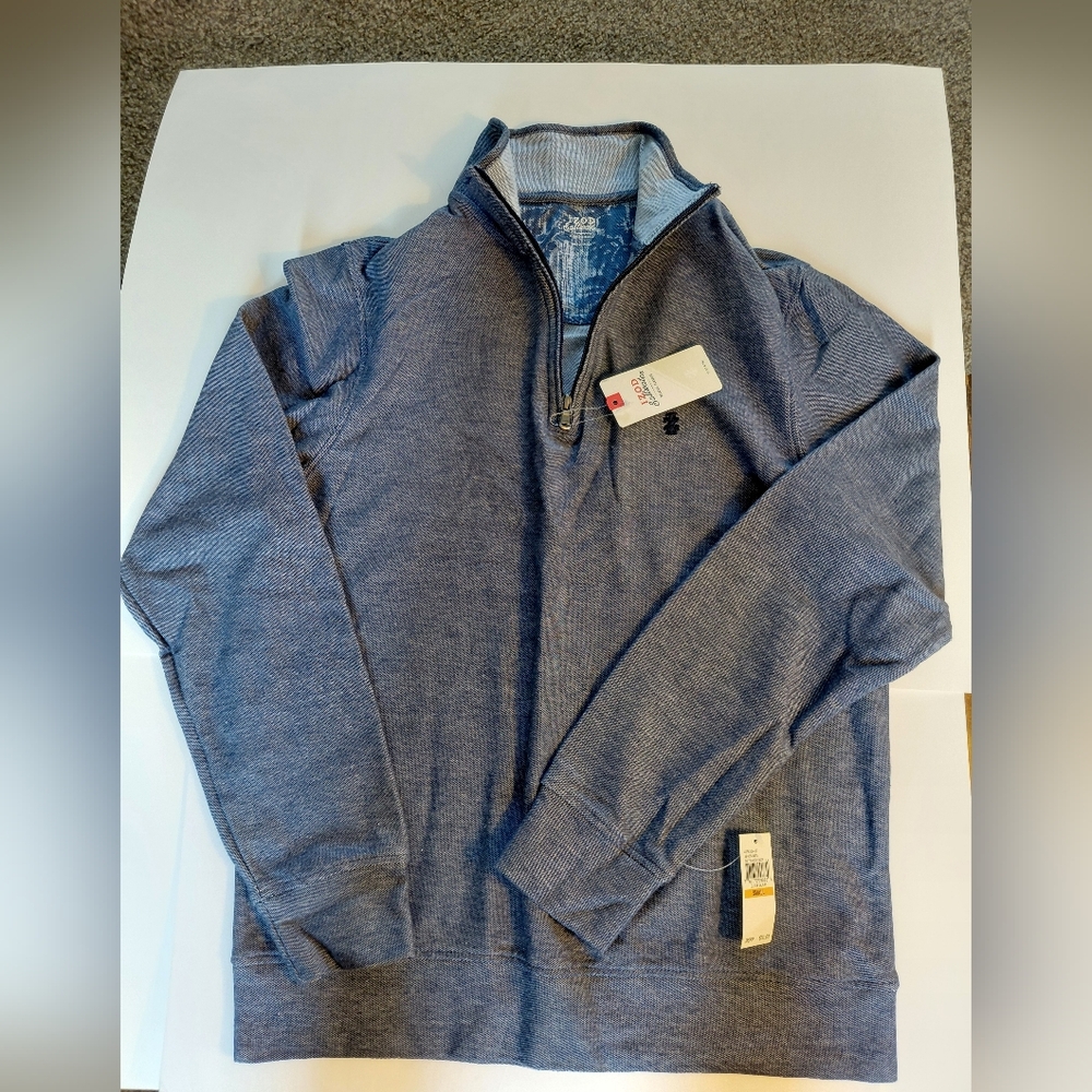 Izod Saltwater Mens Shirt Blue Long Sleeve Pullover 1/4 Zip Mock Neck Relaxed